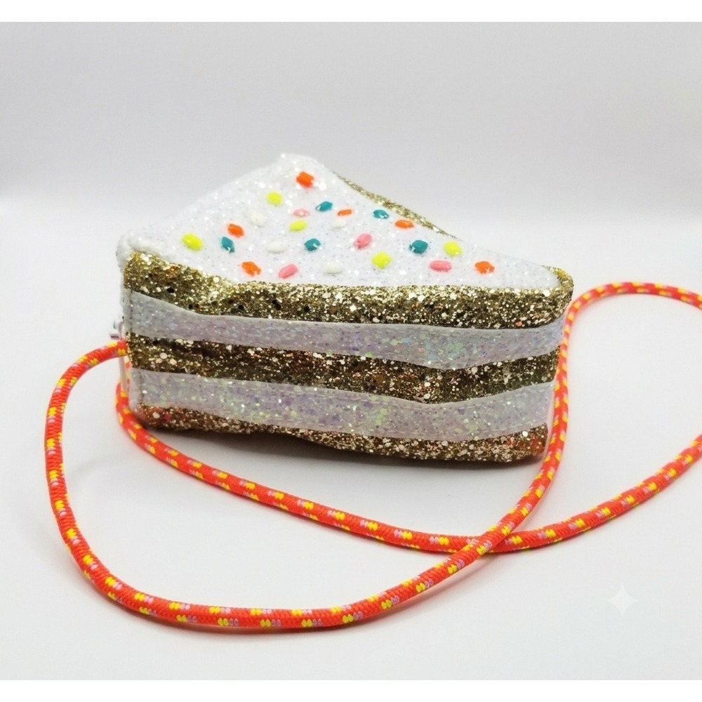 Crewcuts J.Crew Girls Glitter Birthday Cake Slice Novelty Crossbody Bag Gold
